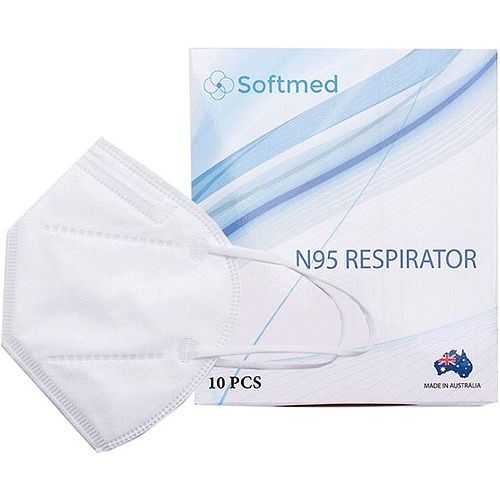 Australian-Made Softmed N95 P2 Respirator Masks: Individually Wrapped with Ear Loop, Level 2 Protection (10-Pack)