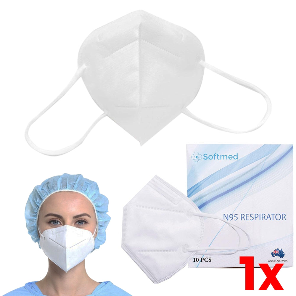 Australian-Made Softmed N95 P2 Respirator Masks: Individually Wrapped with Ear Loop, Level 2 Protection (10-Pack)