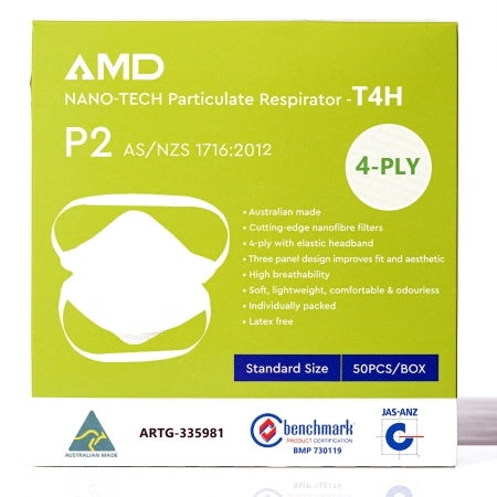 AMD P2 N95 Nano-Tech 4-Layer Particulate Respirator Face Mask Headbands (50/Pack)