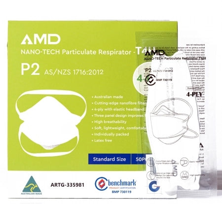 AMD P2 N95 Nano-Tech 4-Layer Particulate Respirator Face Mask Headbands (50/Pack)
