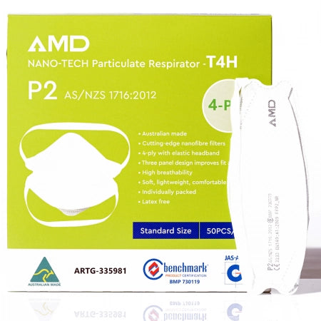 AMD P2 N95 Nano-Tech 4-Layer Particulate Respirator Face Mask Headbands (50/Pack)
