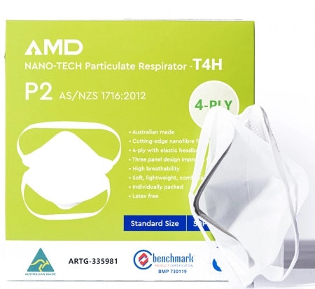 AMD P2 N95 Nano-Tech 4-Layer Particulate Respirator Face Mask Headbands (50/Pack)