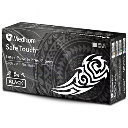 100pcs Medicom SafeTouch Black Latex Gloves Textured Latex Examination Gloves P/F