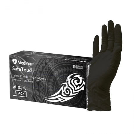 100pcs Medicom SafeTouch Black Latex Gloves Textured Latex Examination Gloves P/F