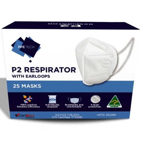 25pcs PPE Tech Australian Made 4-Layer P2 Face Masks with Earloops