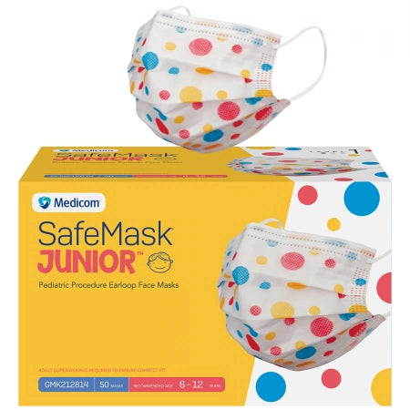 Medicom SafeMask Polka Dot Junior Kids Masks with Earloops Box of 50