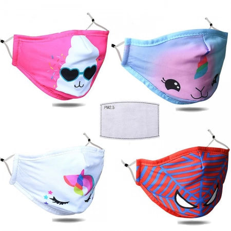 Cotton Reusable Washable Kids Face Mask with Adjustable Ears + 1 Filter PM 2.5 for enhanced Filteration, Safety, Comfort