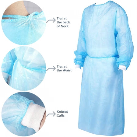 MasterMed PP/PE Clinical Blue Isolation Level 1 Medical Gowns Knitted Cuff & Tie Back TGA approved