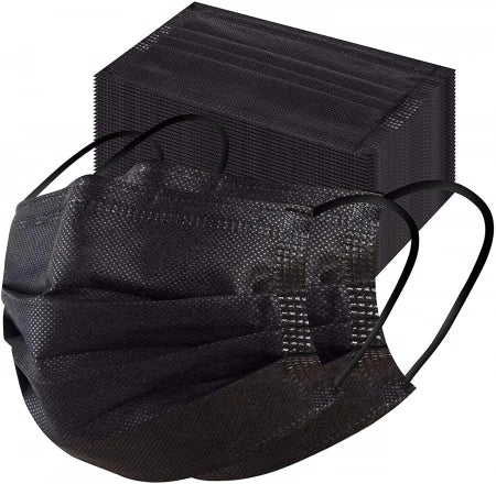 3ply Classic Black Face Mask with Ear Loops Anti Fog ~ Box of 50 - Softmed