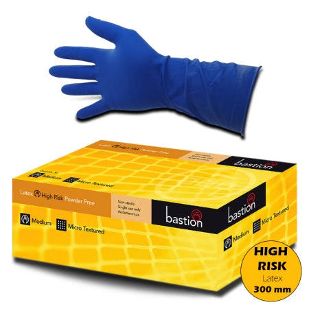 45pcs Bastion High-Risk Heavy Duty Long Cuff Latex Gloves Powder Free 300mm (3X Thicker than standard Latex)