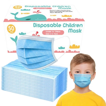 Disposable Kids Face Mask with Ear Loops Level 2 Box/50 Ages 4-12