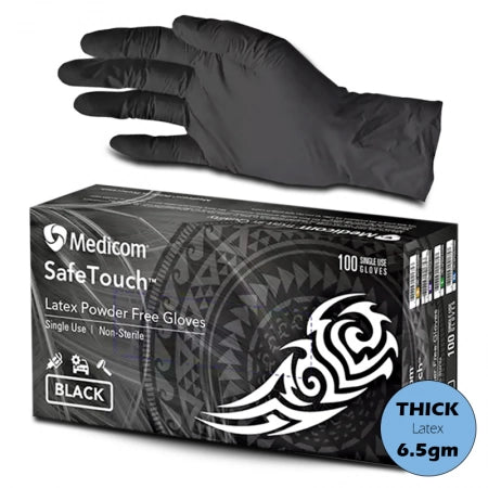 100pcs Medicom SafeTouch Black Latex Gloves Textured Latex Examination Gloves P/F