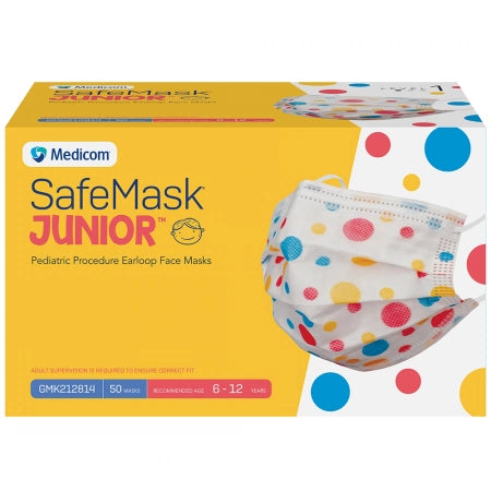 Medicom SafeMask Polka Dot Junior Kids Masks with Earloops Box of 50