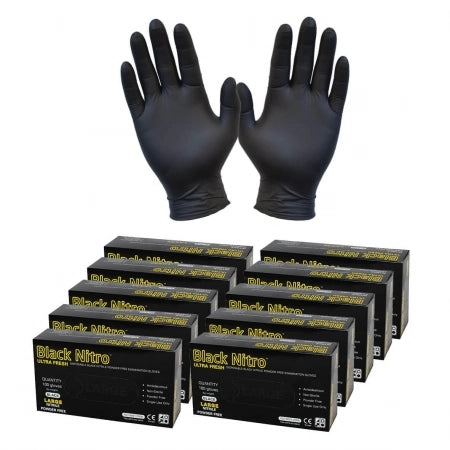 100pc Ultra Fresh Disposable Black Nitrile Gloves Powder Free 5.5g