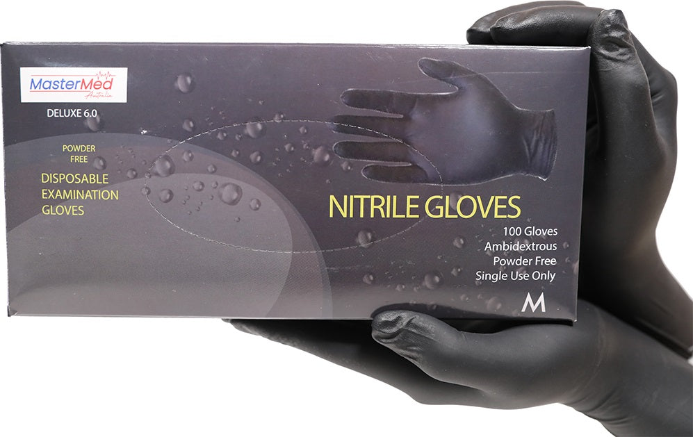 100pcs Mastermed Black Nitrile Examination Gloves Powder & Latex Free Deluxe 6.0g