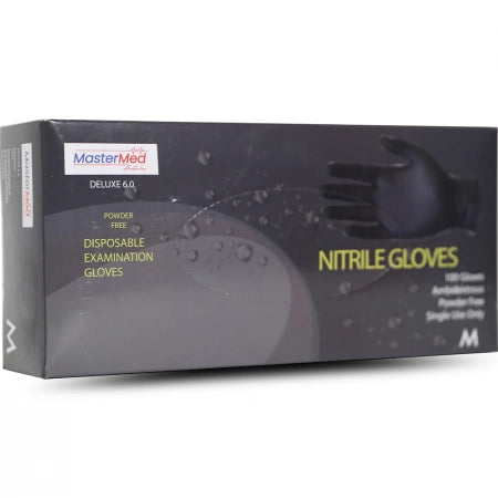 100pcs Mastermed Black Nitrile Examination Gloves Powder & Latex Free Deluxe 6.0g